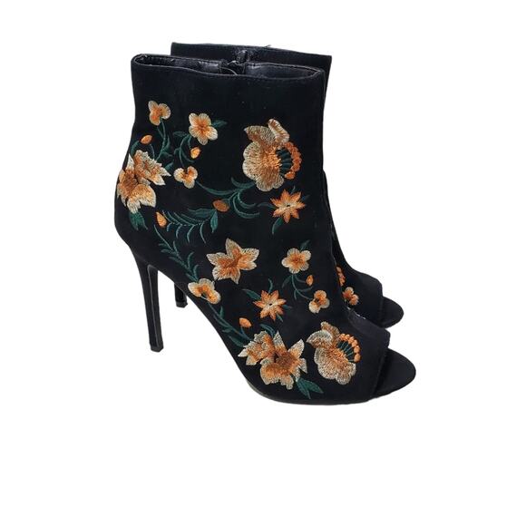 JustFab | Embroidered Floral Stiletto Peep Toe Ankle Booties - Picture 1 of 12